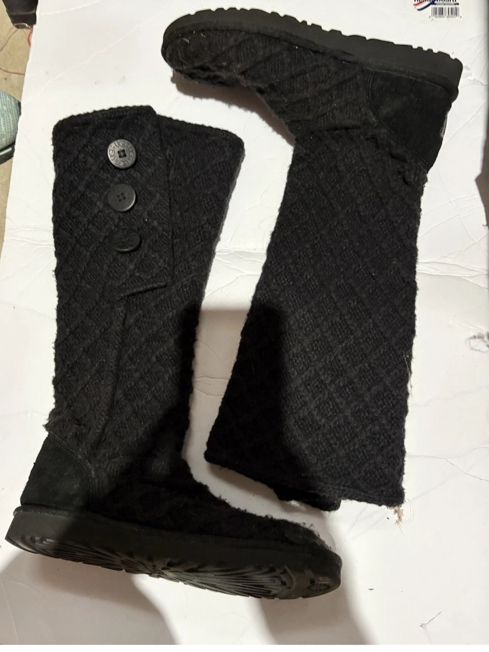Ugg Classic Cardy Tall Boots Womens 9 Black Knit Foldover Minimal Winter Button
